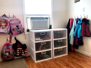 Organized Entryway, Organized Backpacks, Organized Shoes, Organized Jackets, Organize, Organization, Hooks, Organized Mudroom