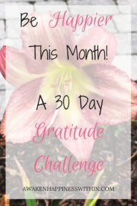 30 Day Gratitude Challenge, 30 Day Challenge, Awaken Happiness, Gratitude, Gratitude Challenge, Happier This Month, Happier, Happiness